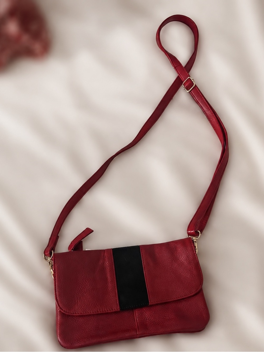Leather Red and Black Crossbody Bag